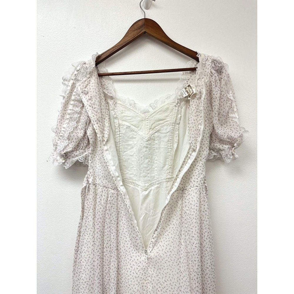 Vintage 1970s Gunne Sax Floral Lace Prairie Cottagecore Maxi Dress XS/S - Picture 9 of 9